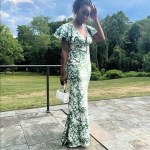 ASOS Tall Satin Floral Print Maxi Dress Ruffle Sleeve